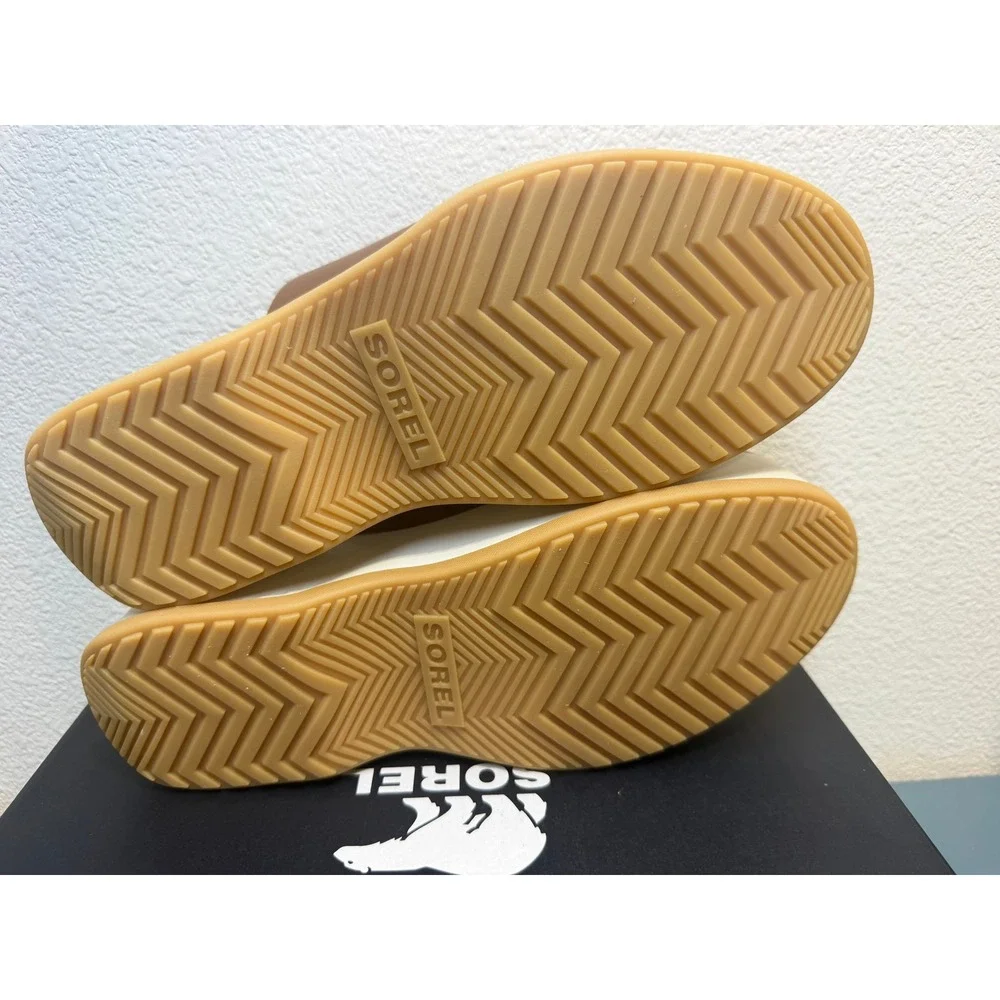 Sorel Dayspring Slide Sandal‎ Velvet Tan Chalk Leather Platform Mules Womens 8